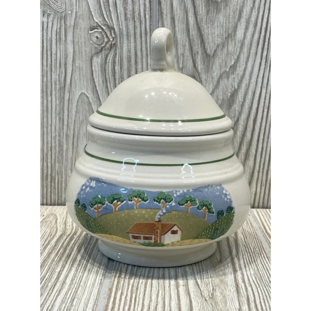 Sangostone Country Cottage 3645 Lidded Sugar Bowl Stoneware Korea Vintage